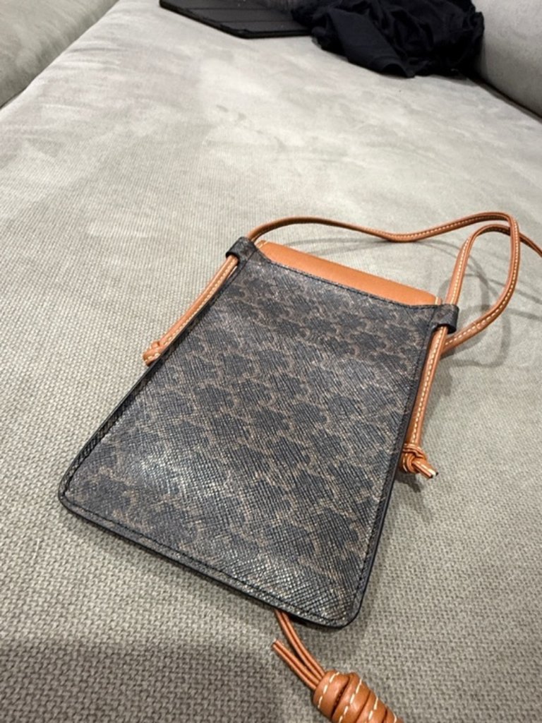 Celine Brown Triomphe Canvas And Tan Leather Phone Pouch